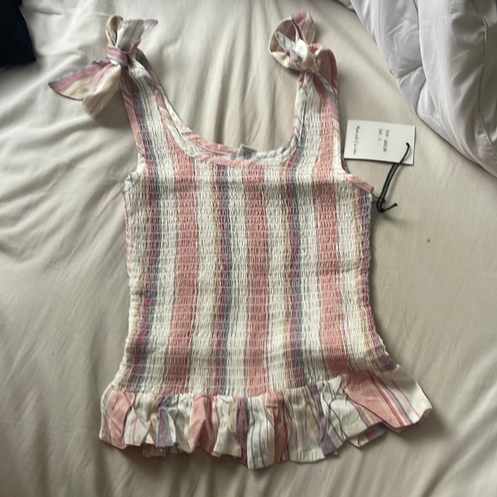 Pink and white ruched tank top